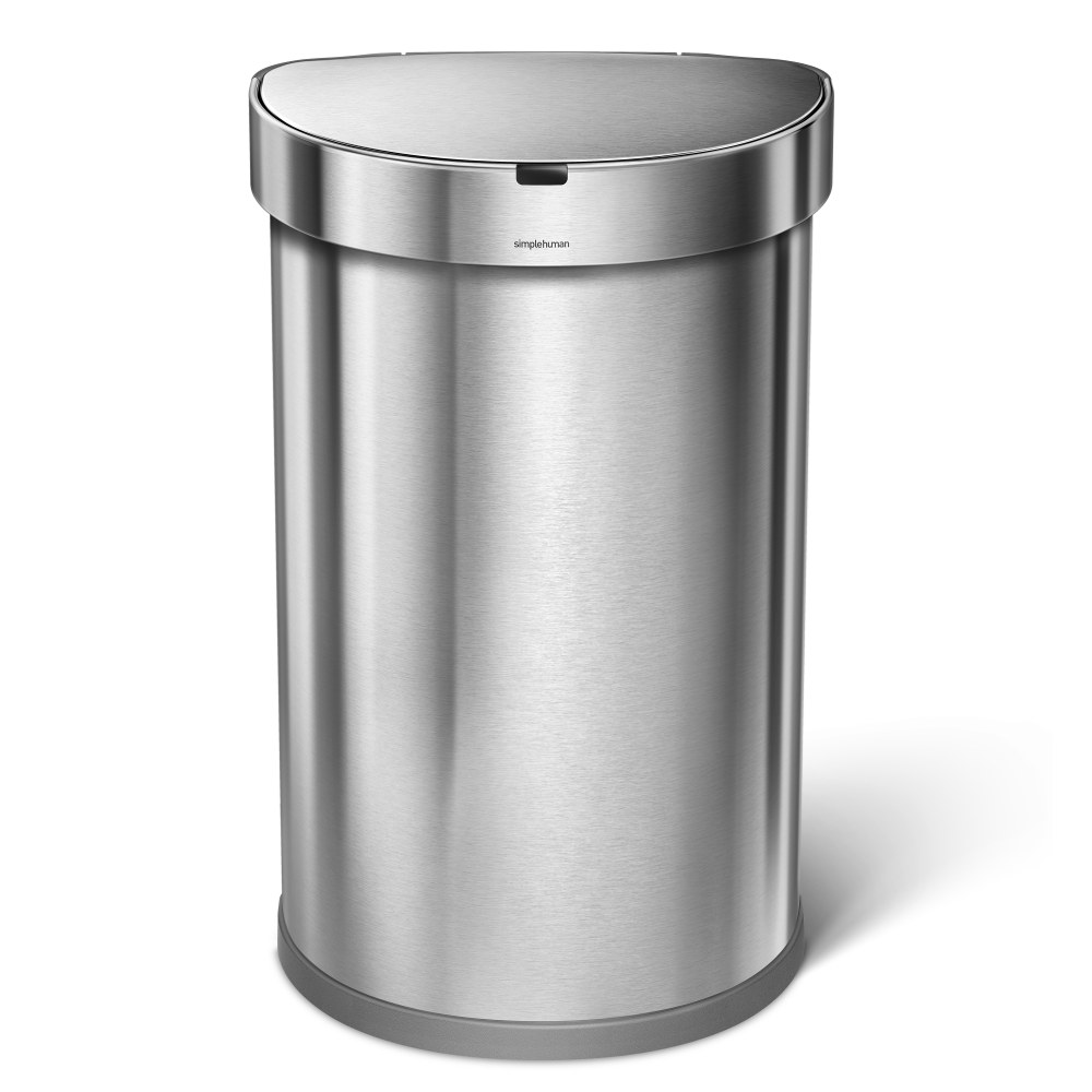 simplehuman Semi-Round Sensor Stainless-Steel Trash Can With Liner Pocket, 12 Gallons, 25-1/4inH x 15-7/16inW x 12-13/16inD, Brushed Stainless Steel MPN:ST2009