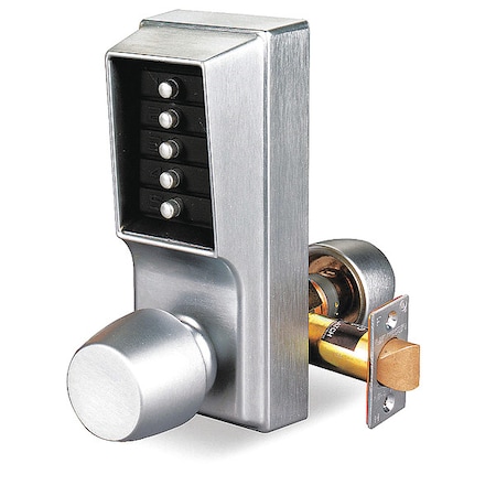Mechanical Push Button Lockset, Satin Chrome, 1-3/8