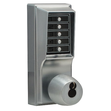 Mechanical Push Button Lockset, Satin Chrome, 1-3/8