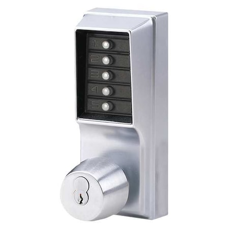 Mechanical Push Button Lockset, Satin Chrome, 1-3/8