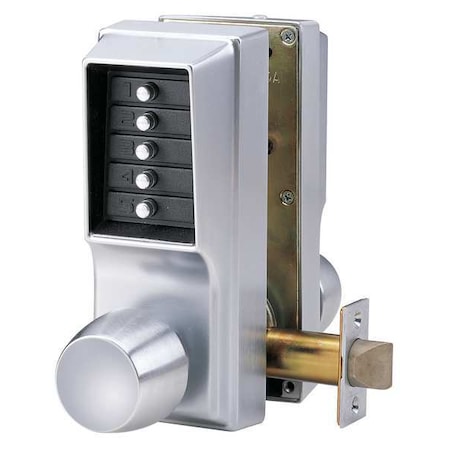Mechanical Push Button Lockset, Satin Chrome, 1-3/4