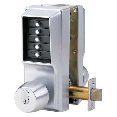 Mechanical Push Button Lockset, Satin Chrome, 1-3/4