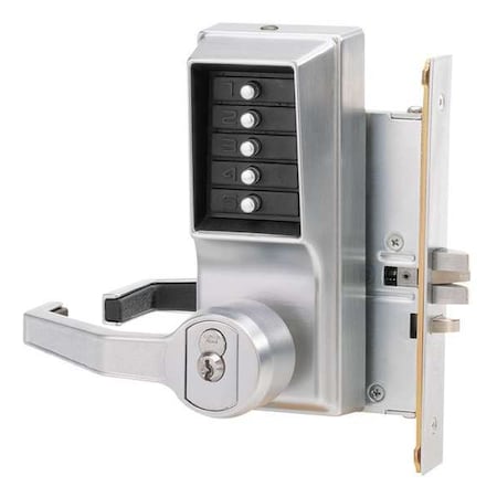 Mechanical Push Button Lockset, Satin Chrome, 1-3/4