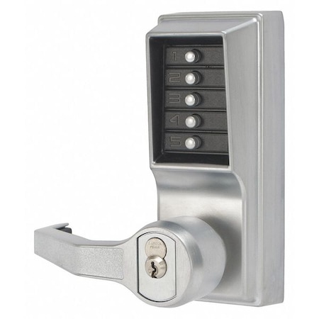 Mechanical Push Button Lockset, Satin Chrome, 1-3/8