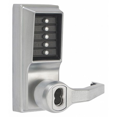 Mechanical Push Button Lockset, Satin Chrome, 1-3/8