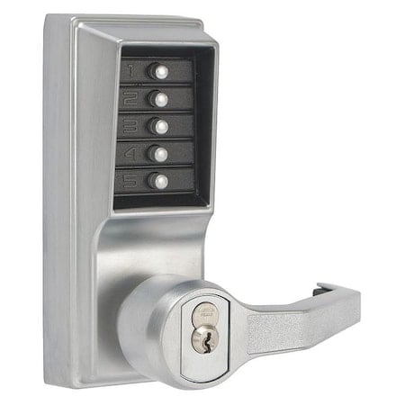 Mechanical Push Button Lockset, Satin Chrome, 1-3/8