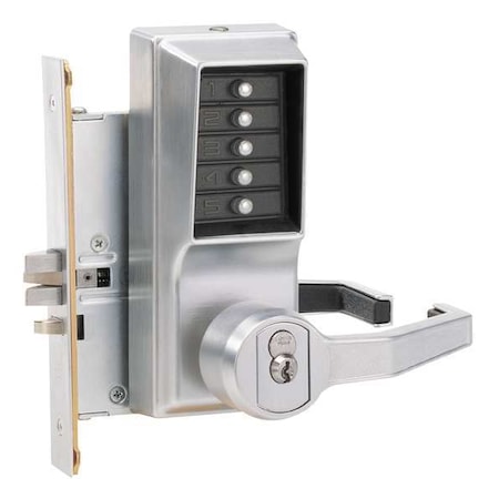 Mechanical Push Button Lockset, Satin Chrome, 1-3/8