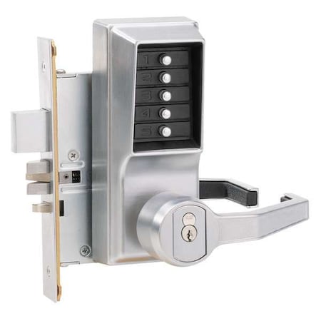 Mechanical Push Button Lockset, Satin Chrome, 1-3/4