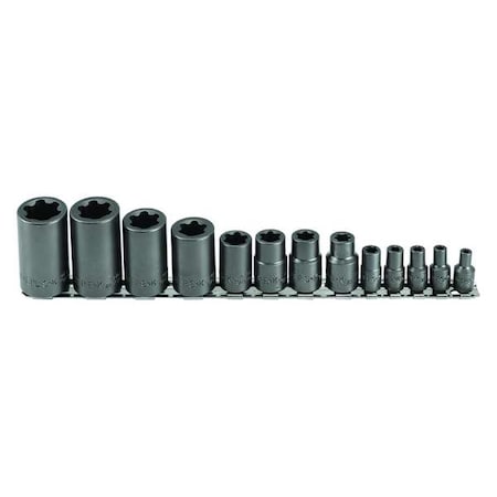 1/4 in, 3/8 in, 1/2 in Drive Socket Set SAE 13 Pieces E4 to E24, Rust Preventative MPN:19861
