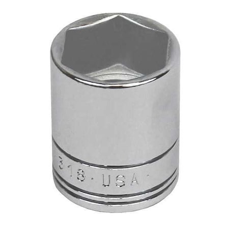 3/8 in Drive, 18mm Metric Socket, 6 Points, Steel, Chrome, 18 mm MPN:318s