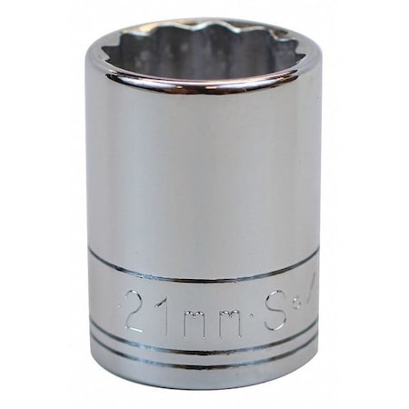 1/2 in Drive, 21mm Metric Socket, 12 Points, Steel, Chrome, 21 mm MPN:40321