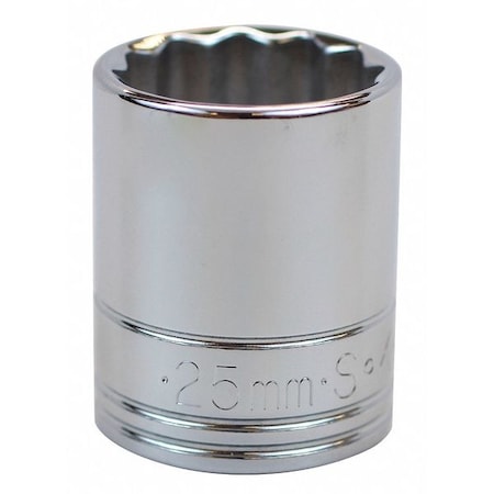 1/2 in Drive, 25mm Metric Socket, 12 Points, Steel, Chrome, 25 mm MPN:40325