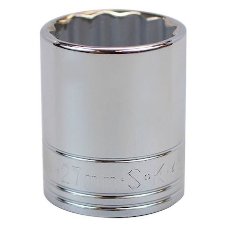 1/2 in Drive, 27mm Metric, Socket, 12 Points, Steel, Chrome, 27 mm MPN:40327