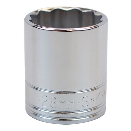 1/2 in Drive, 28mm Metric, Socket, 12 Points, Steel, Chrome, 28 mm MPN:40328