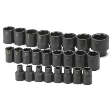 1/2 in Drive Impact Socket Set, Metric, 25 pcs, Includes: Rail MPN:4037