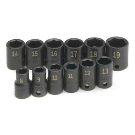 3/8 in Drive Impact Socket Set, Metric, 12 pcs, Includes: Rail MPN:4062