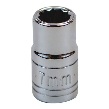 1/4 in Drive, 7mm Metric Socket, 12 Points, Steel, Chrome, 7 mm MPN:43706