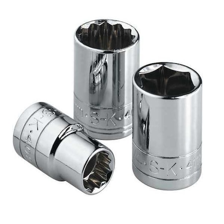 3/8 in Drive, 15mm Metric Socket, 12 Points, Steel, Chrome, 15 mm MPN:8435