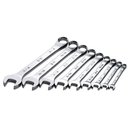 Combo Wrench Set, Chrome, 1/4-3/4 in., 9 Pc MPN:86011