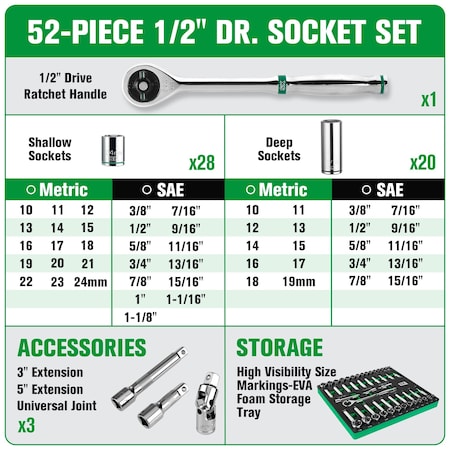 Drive SAE/Metric Chrome 1/2