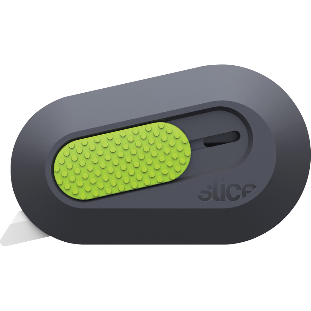 Slice Retract Mini Cutter - Ceramic Blade - Built-in Magnet, Retractable, Non-sparking, Non-conductive, Rubberized Slider Button, Rust-free - Gray, Green - 2.4in Length - 1 Each) (Min Order Qty 7) MPN:SLI10514