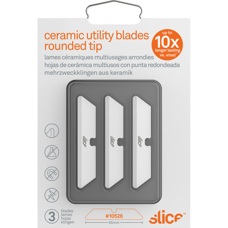 Slice Rounded Tip Ceramic Utility Blades - 2.60in Length - Non-conductive, Non-magnetic, Rust Resistant, Reversible, Non-sparking - Zirconium Oxide - 3 / Pack - White (Min Order Qty 3) MPN:SLI10526