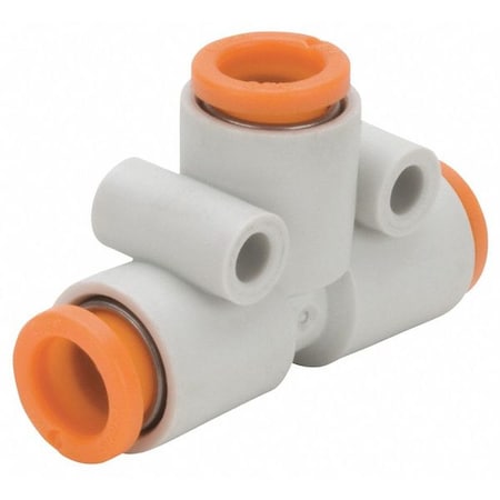 Push-Fit Tee Fitting, Push-to-Connect x Push-to-Connect x Push-to-Connect, 3/16 in Tube OD, Plastic MPN:KQ2T05-00A