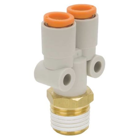 Push-Fit Wye Fitting, Push-to-Connect x Push-to-Connect x MBSPT, 1/4 in Tube OD, 1/4 in Pipe Size MPN:KQ2U07-02AS