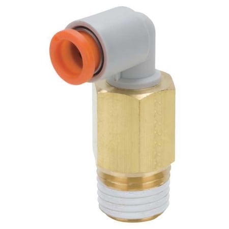 Push-Fit Elbow Fitting, Push-to-Connect x MNPT, 1/4 in Tube OD, 1/8 in Pipe Size, Plastic MPN:KQ2W07-34AS