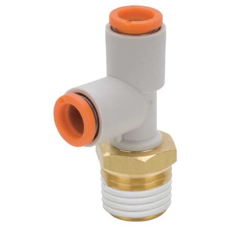 Push-Fit Tee Fitting, MNPT x Push-to-Connect x Push-to-Connect, 3/16 in Tube OD, 1/4 in Pipe Size MPN:KQ2Y05-35AS