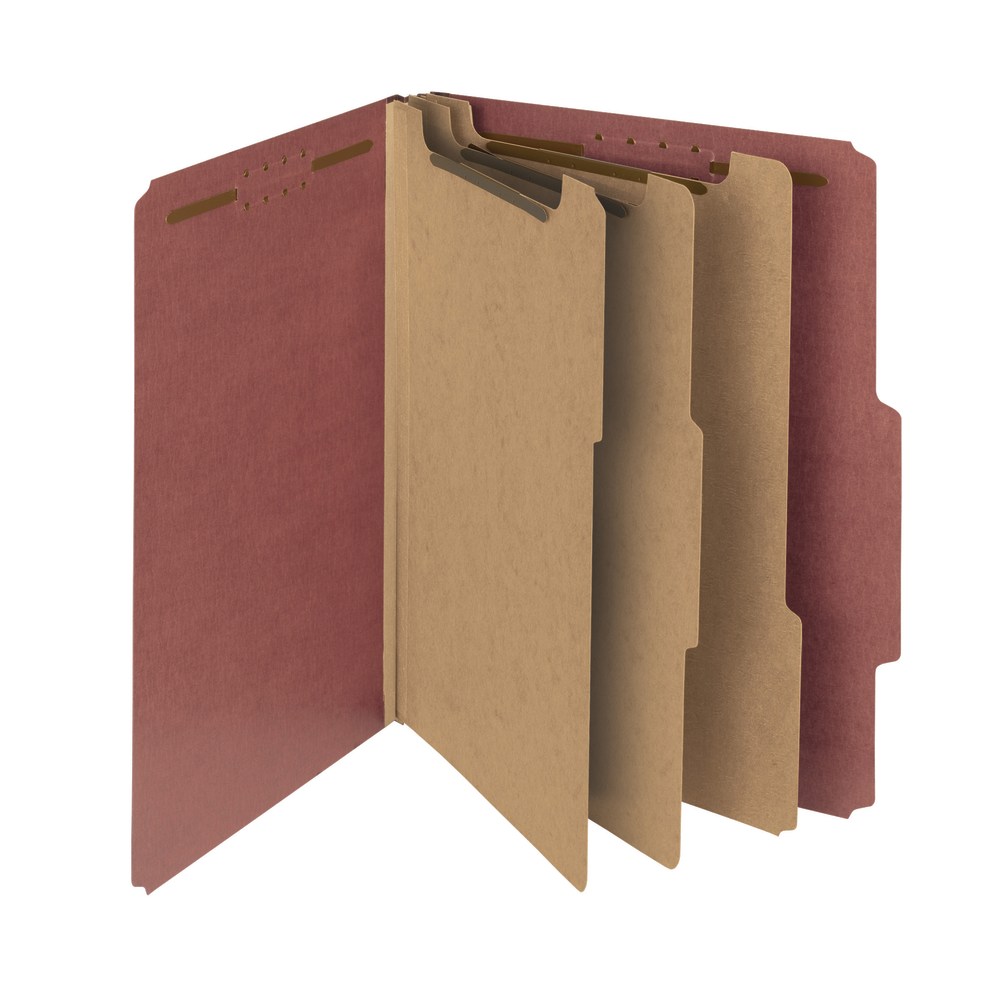Smead Pressboard Classification Folders, 3 Dividers, Letter Size, 100% Recycled, Red, Box Of 10 (Min Order Qty 2) MPN:14099