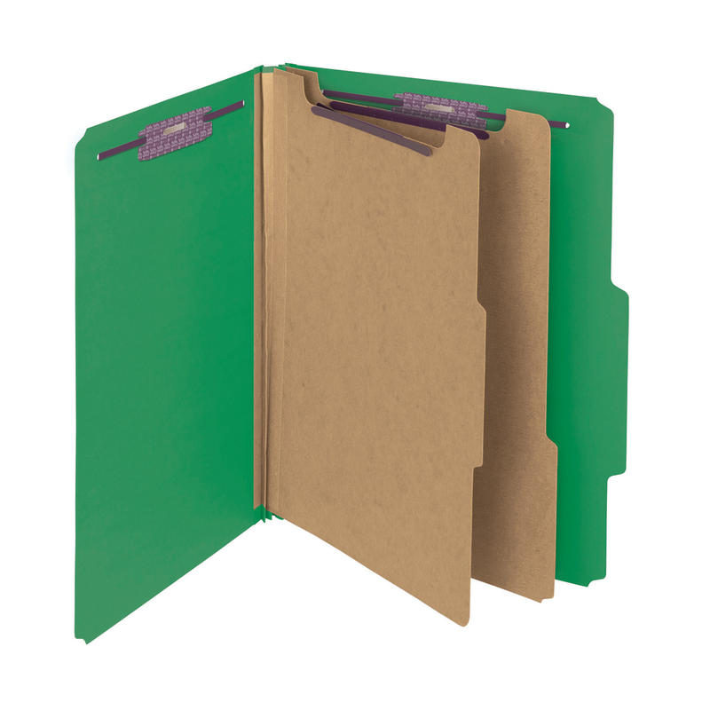 Smead Pressboard Classification Folders With SafeSHIELD Coated Fasteners, Letter Size, 100% Recycled, Green, Box Of 10 MPN:14201
