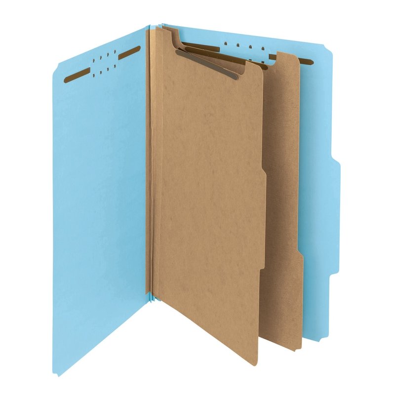 Smead Pressboard Classification Folders, 2 Dividers, Legal Size, 100% Recycled, Blue, Box Of 10 (Min Order Qty 2) MPN:19021