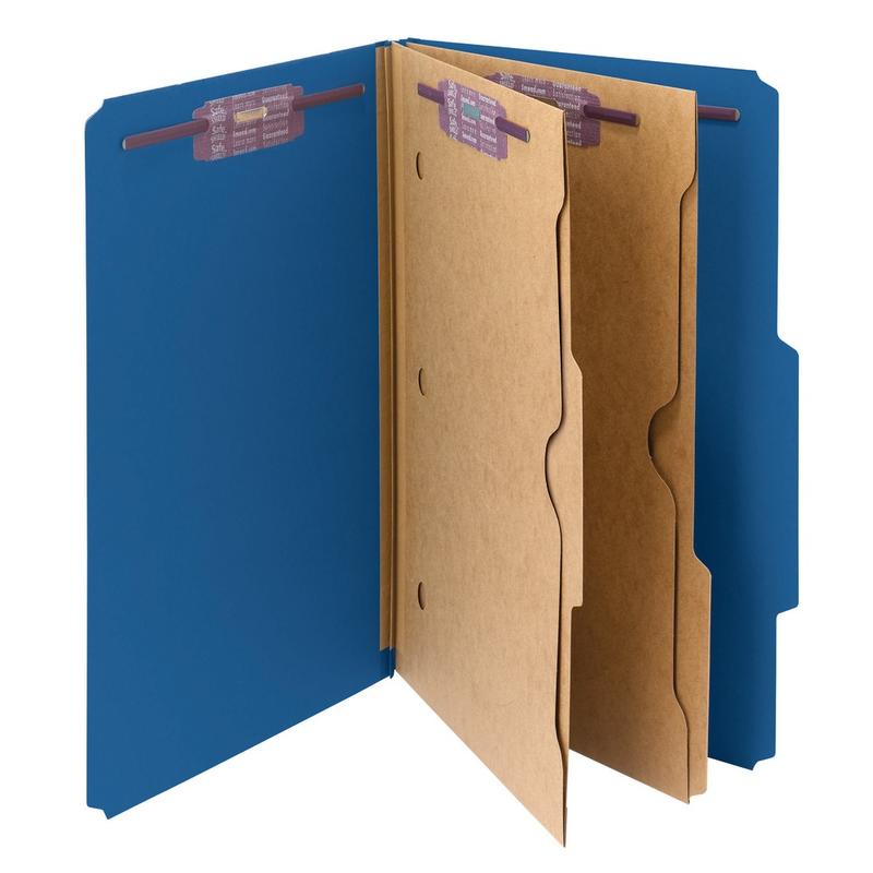 Smead Pressboard Classification Folders With Pocket-Style Divider And SafeSHIELD Fastener, Legal Size, 100% Recycled, Dark Blue, Box of 10 MPN:19077