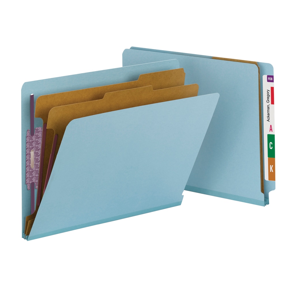 Smead End-Tab Classification Folders, 8 1/2in x 11in, 2 Divider, 2 Partition, Blue, Pack Of 10 MPN:26781