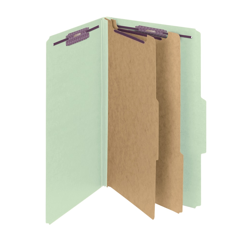 Smead Pressboard Classification Folder With SafeSHIELD Fastener, 2 Dividers, Legal Size, 100% Recycled, Gray/Green (Min Order Qty 15) MPN:C502-5A-2DGY