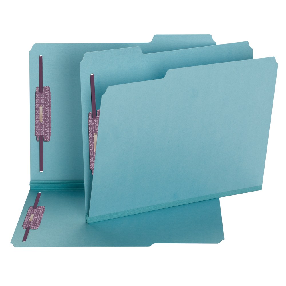 Smead Color Pressboard Fastener Folders With SafeSHIELD Coated Fasteners, Letter Size, 1/3 Cut, Blue, Box Of 25 MPN:14937