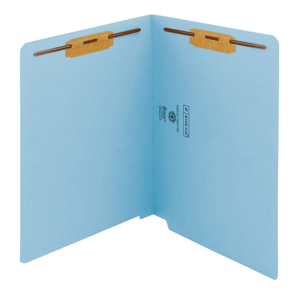 Smead Color End-Tab Folders With Fasteners, Straight Cut, Letter Size, Blue, Pack Of 50 MPN:25040