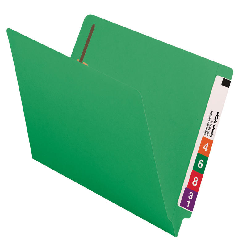 Smead Color End-Tab Folders With Fasteners, Straight Cut, Letter Size, Green, Pack Of 50 MPN:25140