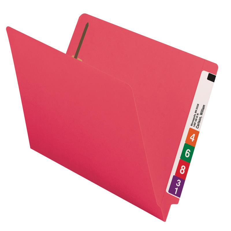 Smead Color End-Tab Folders With Fasteners, Straight Cut, Letter Size, Red, Pack Of 50 MPN:25740