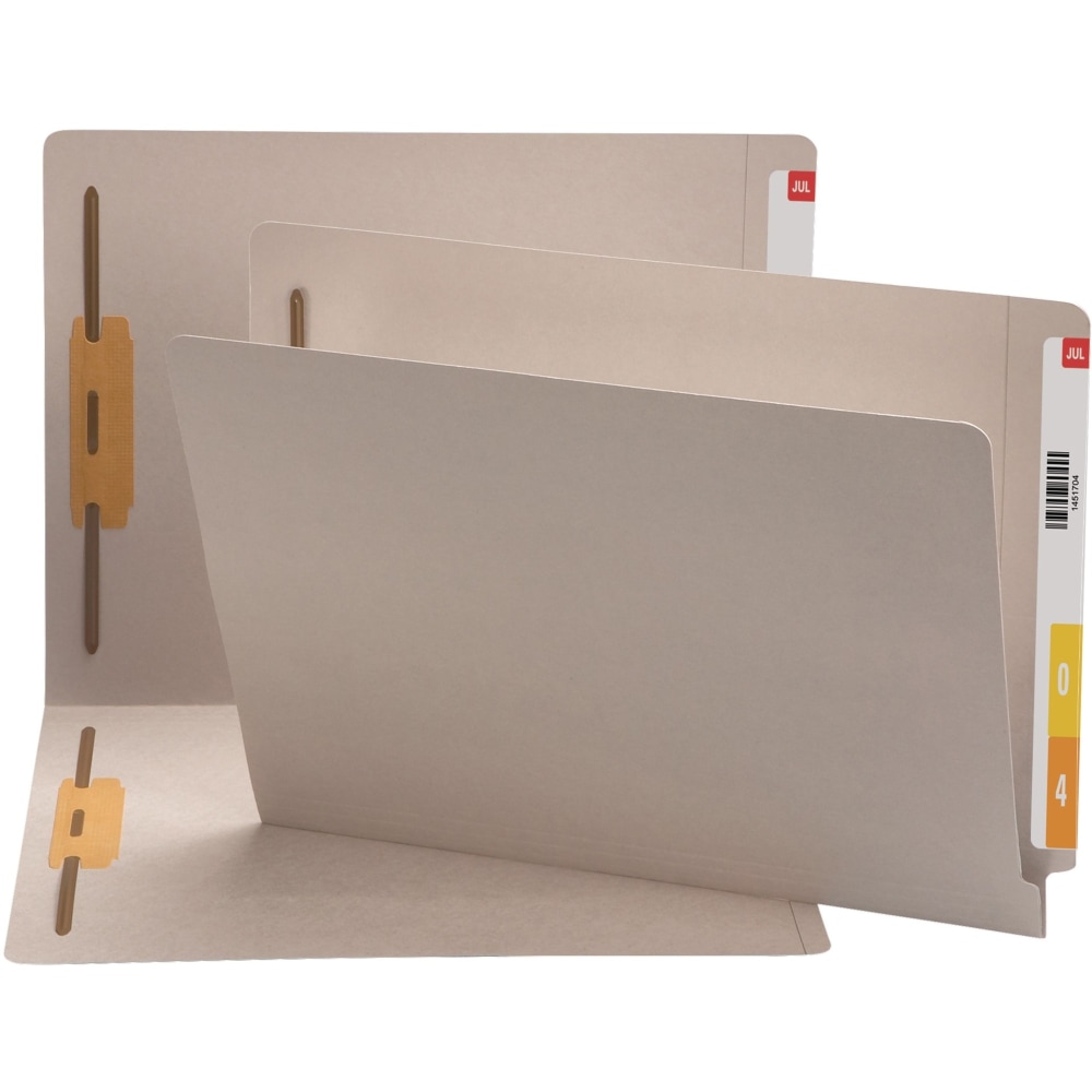 Smead End-Tab Colored Fastener Folders With Shelf-Master Reinforced Tab And 2 Fasteners, 3/4in Expansion, Letter Size, Gray, Box Of 50 Folders MPN:25849