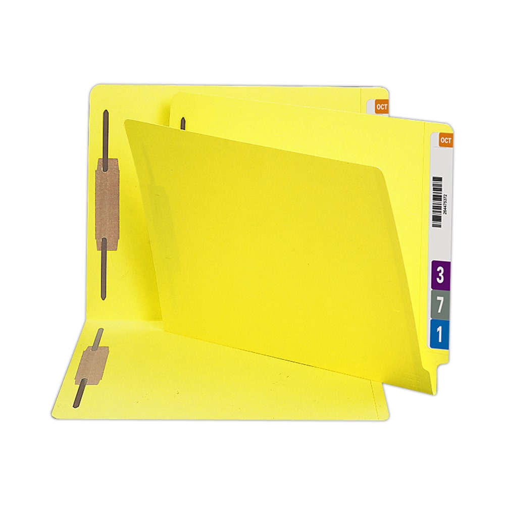 Smead Color End-Tab Folders With Fasteners, Straight Cut, Letter Size, Yellow, Pack Of 50 MPN:25940