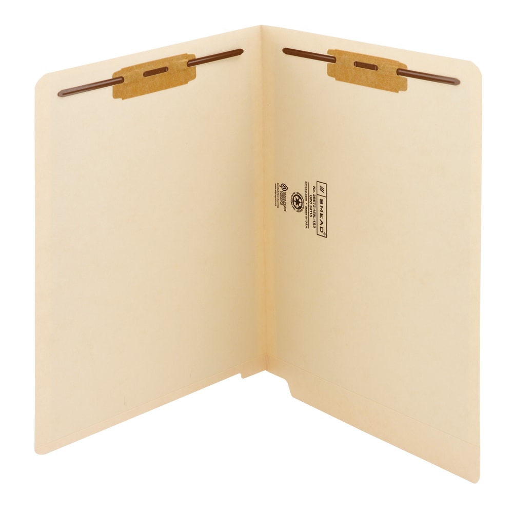 Smead End-Tab Folders With Fastener, 8 1/2in x 11in, Letter, Manila, Box of 50 (34115) MPN:2BET2-150L-1&3
