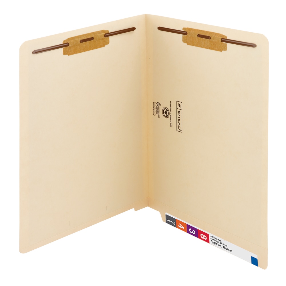 Smead End-Tab Folders With 2 Fasteners, Straight Cut, Letter Size, Manila, Box Of 50 MPN:2BET2-200L-1&3