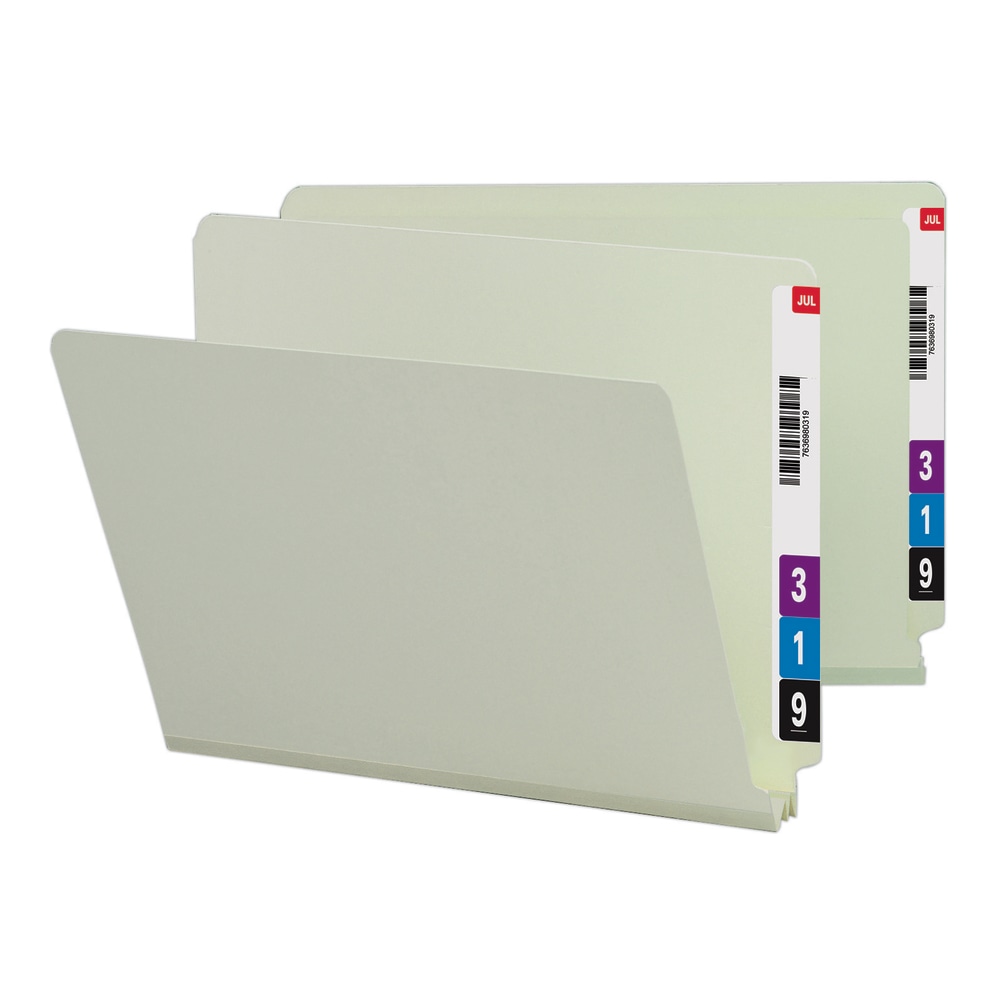 Smead Extra-Strength Pressboard End-Tab Folders, Straight Cut, Letter Size, 100% Recycled, Gray/Green, Pack Of 25 MPN:2ET400