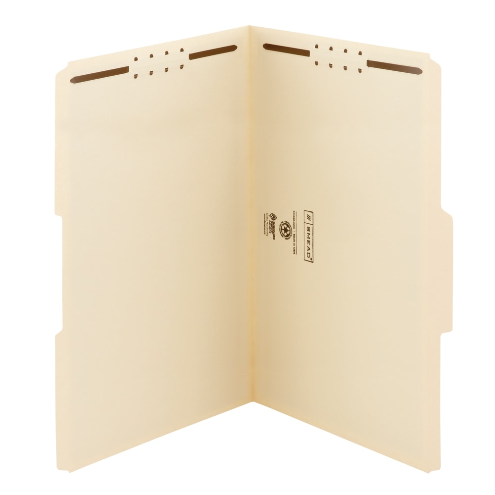 Smead Reinforced Tab Fastener Folders With Two Fasteners, 1/3-Cut Tab, 8 1/2in x 14in, Legal, Manila, Box of 50 (19537) MPN:2K2-153C-1&3