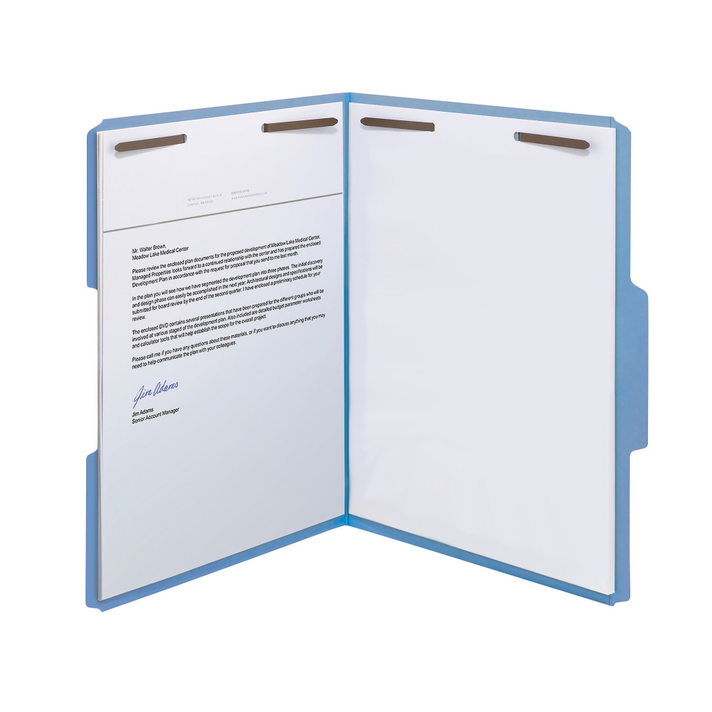 Smead Color Reinforced Tab Fastener Folders, Legal Size, 1/3 Cut, Blue, Pack Of 50 MPN:2K2-153CBE-1&3