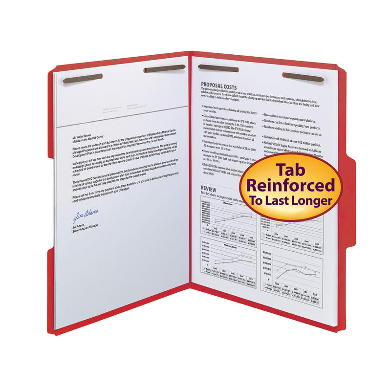 Smead Color Reinforced Tab Fastener Folders, Legal Size, 1/3 Cut, Red, Pack Of 50 MPN:2K2-153CR-1&3