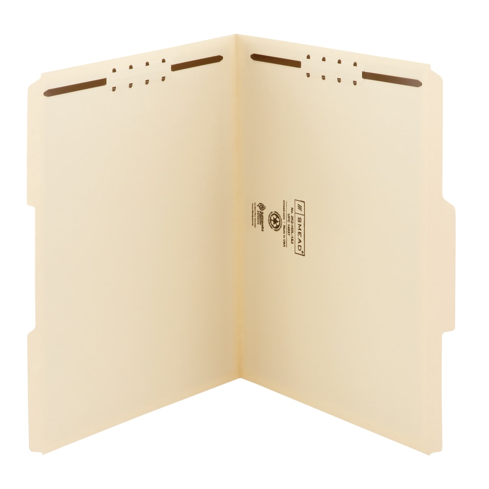 Smead Reinforced Tab Fastener Folders With Two Fasteners, 1/3 Cut, Letter Size, Manila, Pack Of 50 (14537) MPN:2K2-153L-1&3
