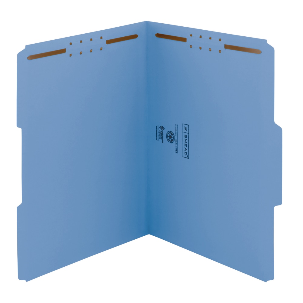 Smead Color Reinforced Tab Fastener Folders, Letter Size, 1/3 Cut, Blue, Pack Of 50 (12040) MPN:2K2-153LBE-1&3